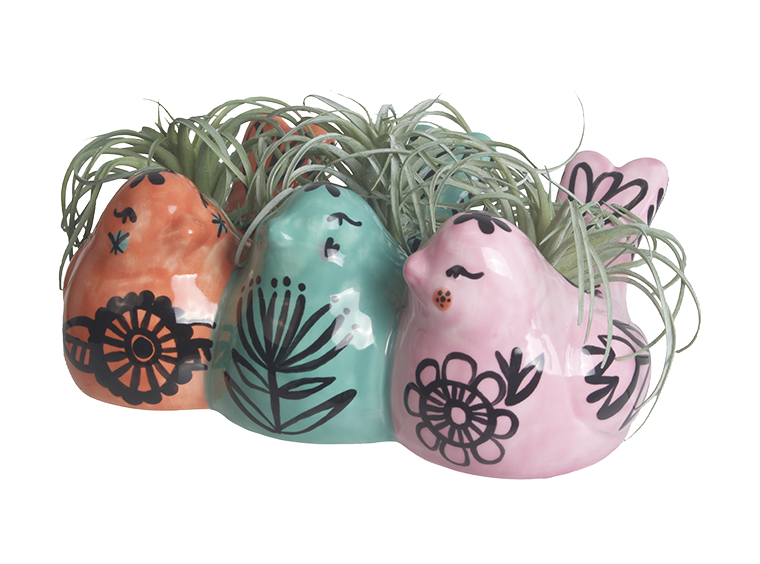 Bisque Three Little Finches Planter (Case of 3)