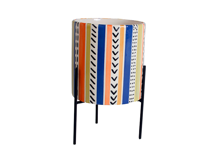 Bisque Lg Cylinder Planter W/ Stand (Case of 2)