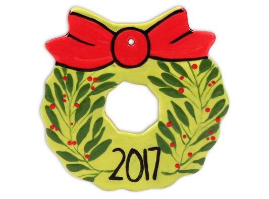 Bisque Christmas Wreath Ornament (Case of 12)