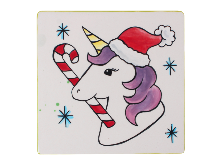 Bisque Unicorn Santa Party Tile (Case of 12)