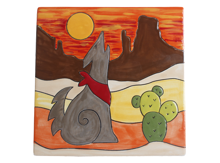 Bisque Howling Coyote Party Tile (Case of 12)