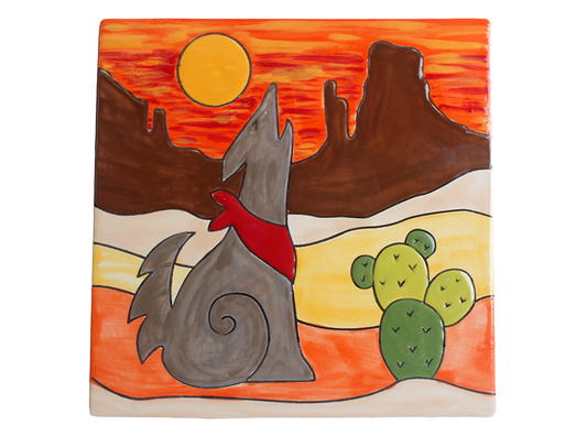 Bisque Howling Coyote Party Tile (Case of 12)