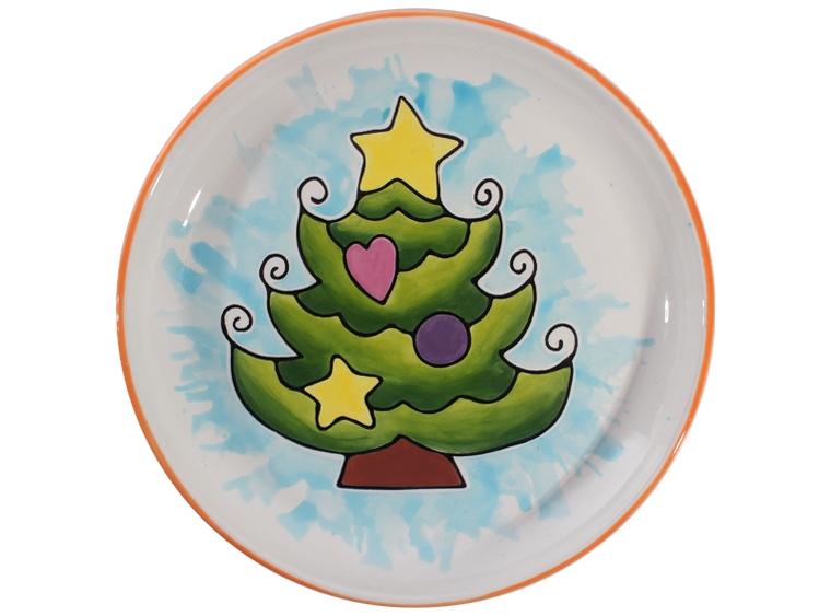 Bisque Hand Detailed Christmas Tree Party Plate (Case of 6)