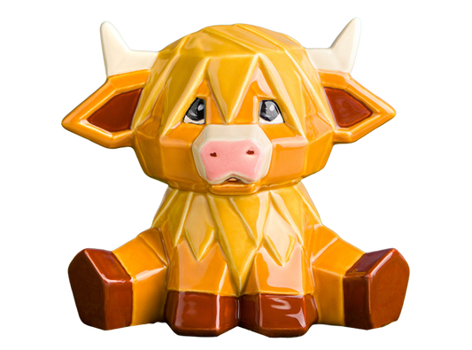 Bisque Highland Cow Facet-Ini (Case of 6)