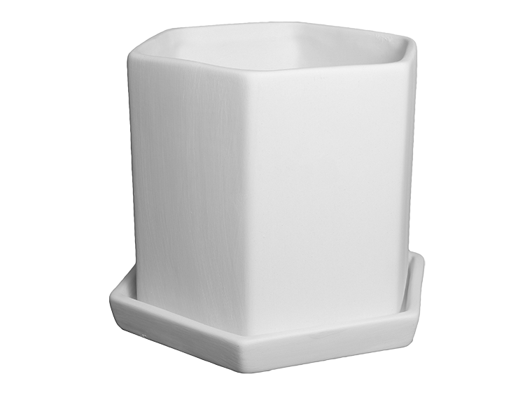 Bisque Hexagon Planter W/ Tray (Case of 2)