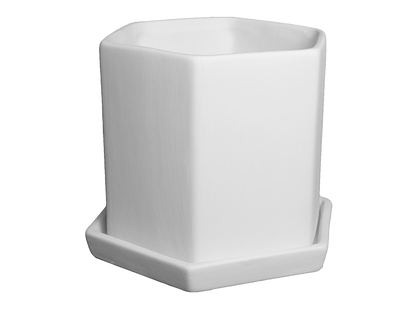Bisque Hexagon Planter W/ Tray (Case of 2)