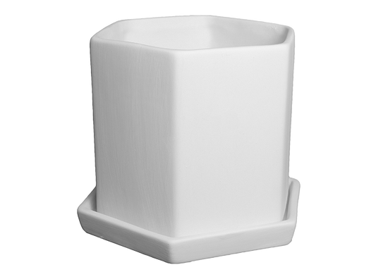 Bisque Hexagon Planter W/ Tray (Case of 2)