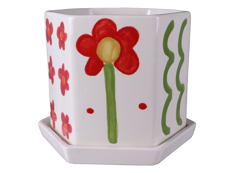 Bisque Hexagon Planter W/ Tray (Case of 2)