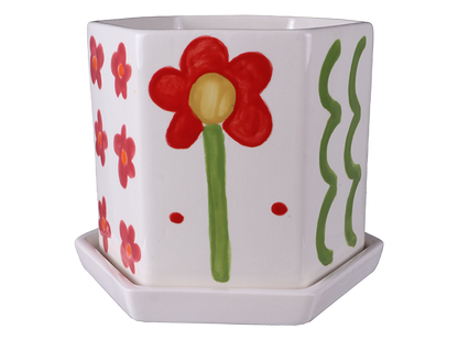 Bisque Hexagon Planter W/ Tray (Case of 2)