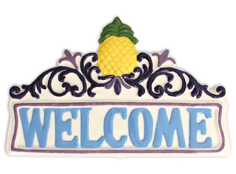 Bisque Welcome Pineapple Tile Plaque (Case of 4)