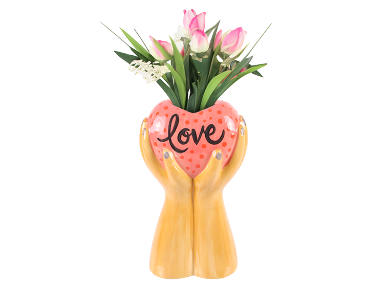 Bisque Heart In My Hands Vase (Case of 4)