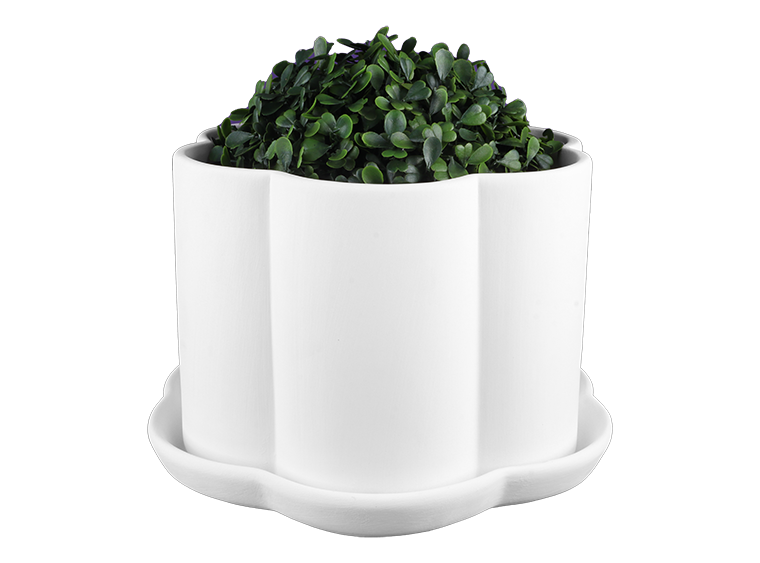 Bisque Scalloped Planter W/ Tray (Case of 2)