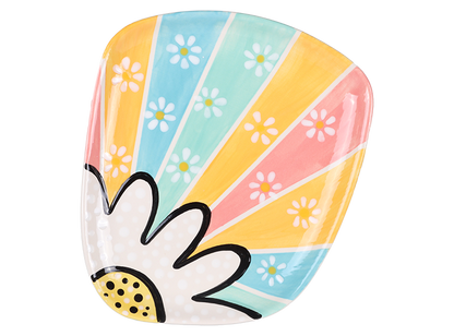 Bisque Funky Blooms Plate (Case of 6)