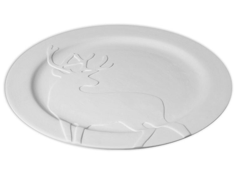Bisque Rim Deer Plate (Case of 4)
