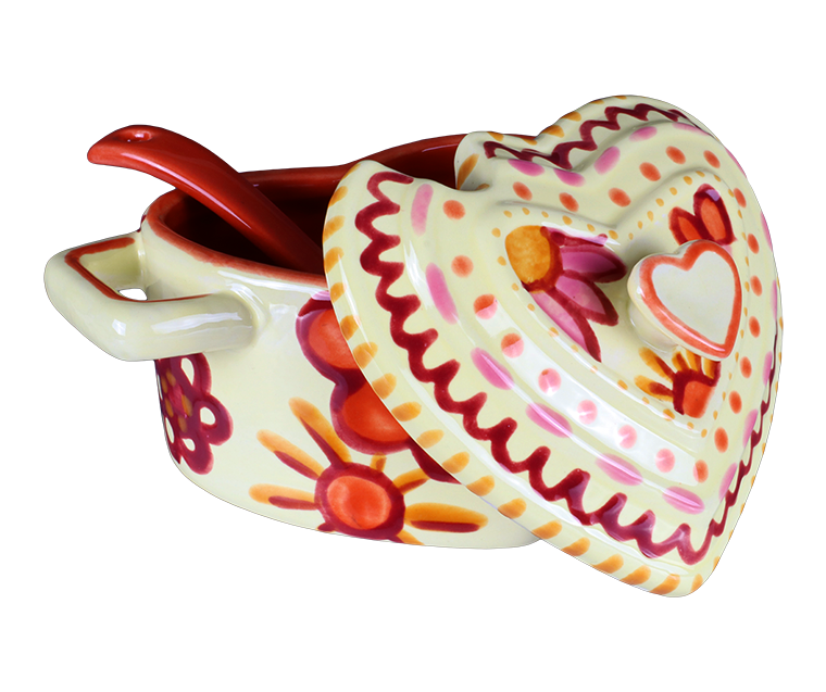 Bisque Heart Sugar/Salt Pot W/ Spoon (Case of 4)