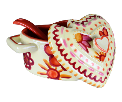 Bisque Heart Sugar/Salt Pot W/ Spoon (Case of 4)
