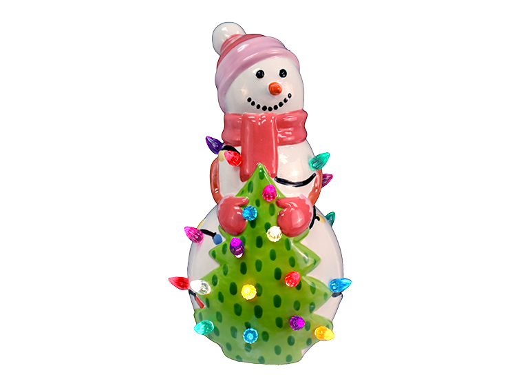 Bisque Lighted Tree With Snowman (Case of 1)