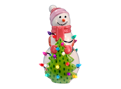 Bisque Lighted Tree With Snowman (Case of 1)