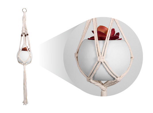 Bisque Smooth Macrame Hanging Planter (Case of 4)