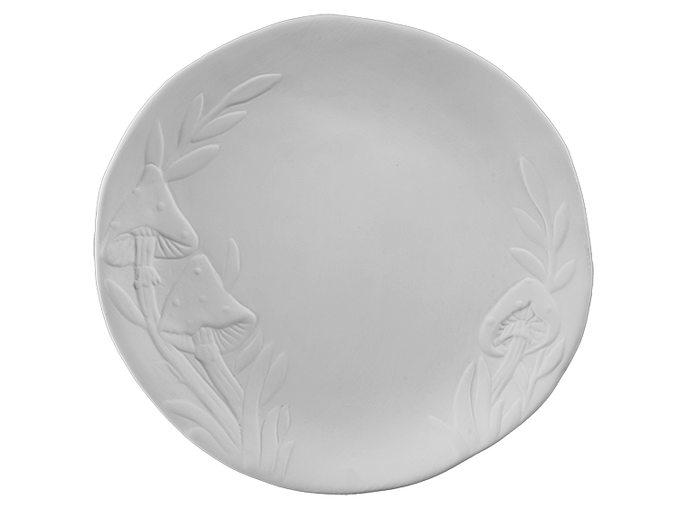 Bisque Mushroom Forest Plate (Case of 4)