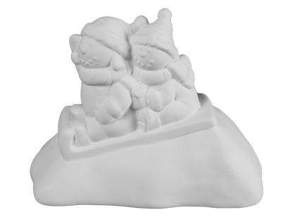 Bisque Sledding Snowmen Figurine (Case of 4)