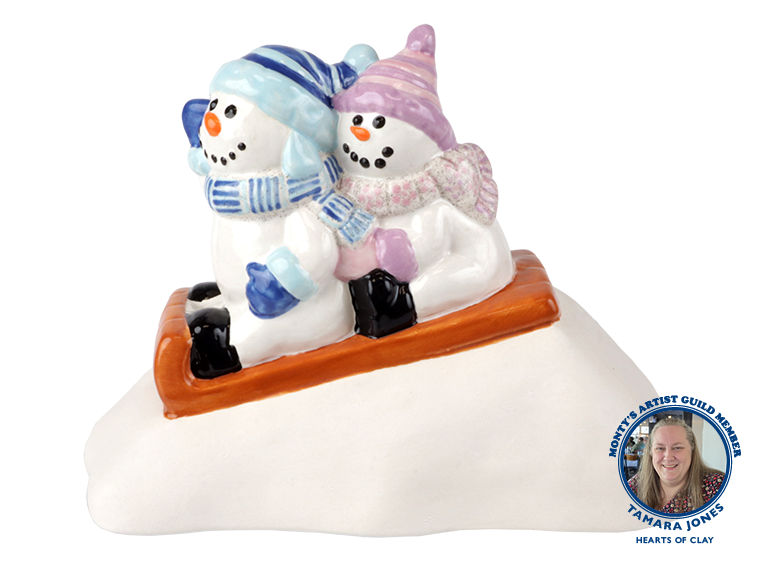Bisque Sledding Snowmen Figurine (Case of 4)