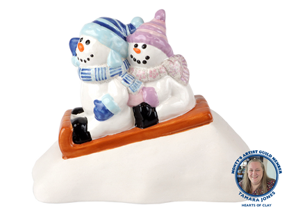 Bisque Sledding Snowmen Figurine (Case of 4)
