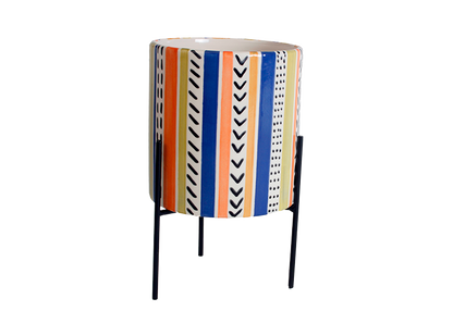 Bisque Lg Cylinder Planter W/ Stand (Case of 2)