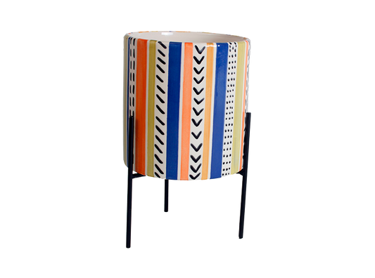 Bisque Lg Cylinder Planter W/ Stand (Case of 2)