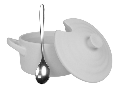 Bisque Sea Salt Pot With Spoon (Case of 4)