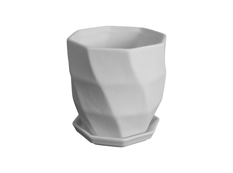 Bisque Geometric Waves Flower Pot W/ Tray (Case of 2)