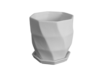 Bisque Geometric Waves Flower Pot W/ Tray (Case of 2)