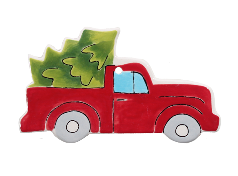 Bisque Hand Detailed Vintage Truck/Tree Party Ornament (Case of 12)