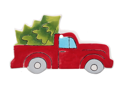 Bisque Hand Detailed Vintage Truck/Tree Party Ornament (Case of 12)