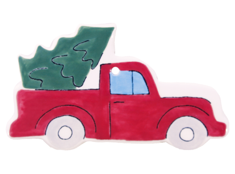 Bisque Hand Detailed Vintage Truck/Tree Party Ornament (Case of 12)