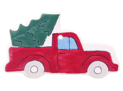 Bisque Hand Detailed Vintage Truck/Tree Party Ornament (Case of 12)