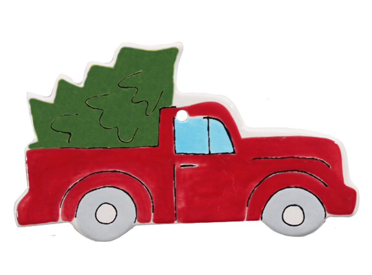 Bisque Hand Detailed Vintage Truck/Tree Party Ornament (Case of 12)