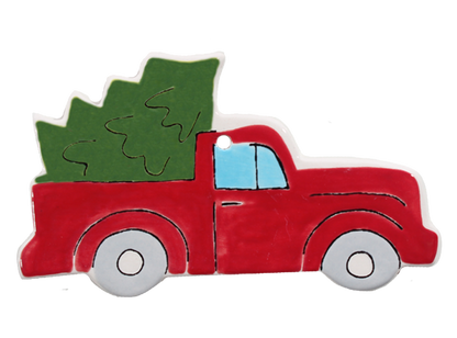 Bisque Hand Detailed Vintage Truck/Tree Party Ornament (Case of 12)