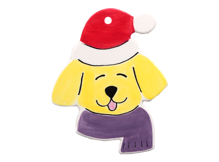 Bisque Hand Detailed Dog With Santa Hat Party Ornament (Case of 12)