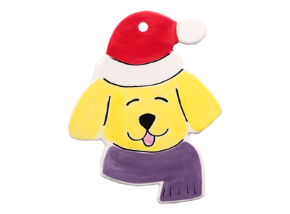 Bisque Hand Detailed Dog With Santa Hat Party Ornament (Case of 12)