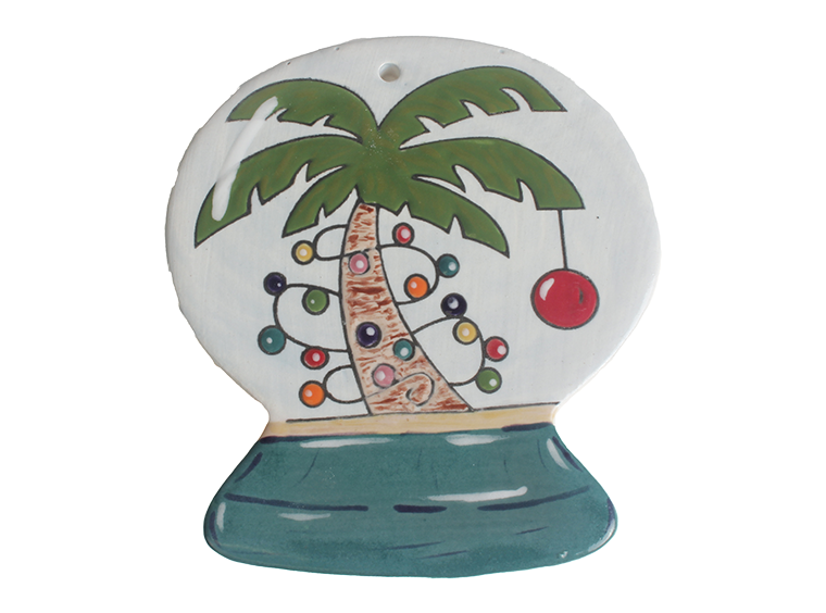 Bisque Hand Detailed Palm Tree Snow Globe Party Ornament (Case of 12)