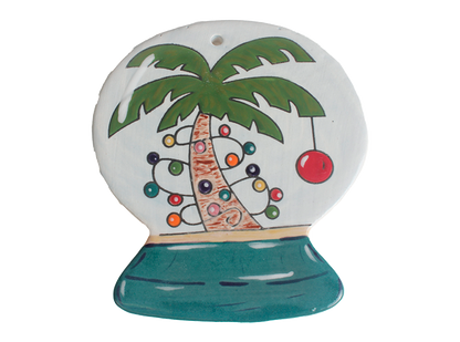 Bisque Hand Detailed Palm Tree Snow Globe Party Ornament (Case of 12)