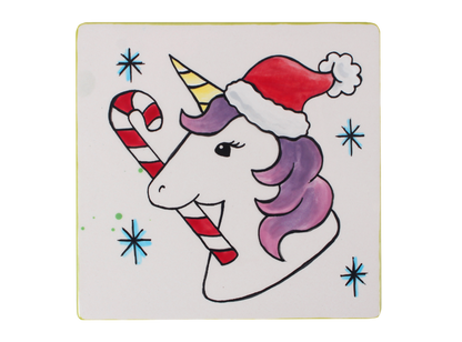 Bisque Unicorn Santa Party Tile (Case of 12)