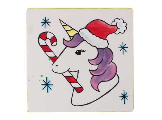 Bisque Unicorn Santa Party Tile (Case of 12)