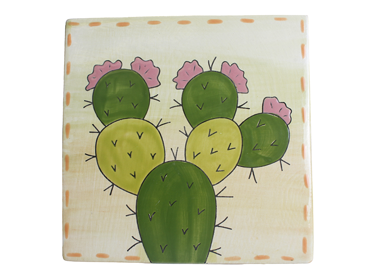 Bisque Prickly Pear Cactus Party Tile (Case of 12)