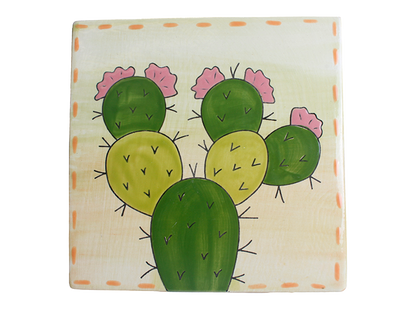 Bisque Prickly Pear Cactus Party Tile (Case of 12)
