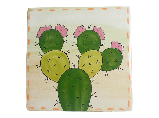 Bisque Prickly Pear Cactus Party Tile (Case of 12)