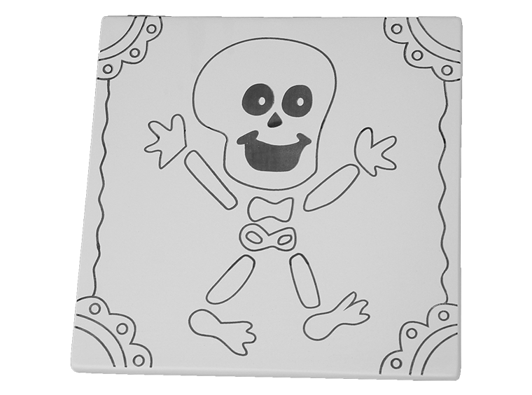 Bisque Joyful Skeleton Party Tile (Case of 12)