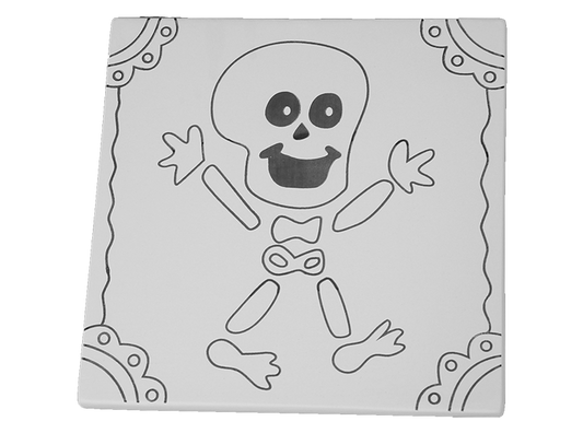 Bisque Joyful Skeleton Party Tile (Case of 12)