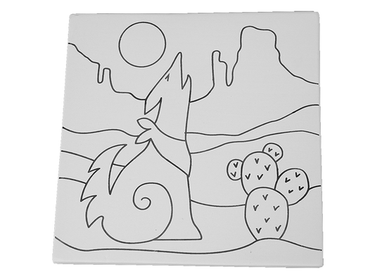 Bisque Howling Coyote Party Tile (Case of 12)